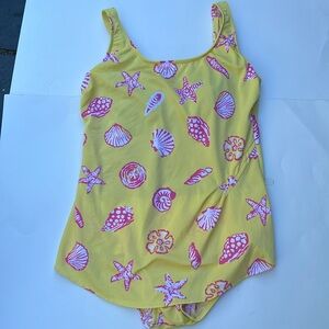 Sea Waves bathing suit size 16 yellow & pink sea shell’s & starfish print